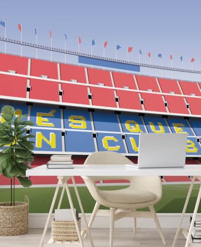 sininen ja punainen muokattava Barcelonan taustakuvamaalaus nimeltä Camp Nou Football Stadium, kirjoittanut Matthew J I Wood