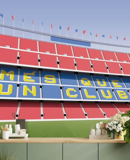 blå och röd anpassningsbar barcelona tapetväggmålning som heter Camp Nou Football Stadium av Matthew J I Wood