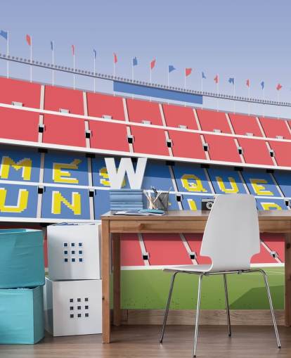 carta da parati murale personalizzabile blu e rossa di Barcellona chiamata Camp Nou Football Stadium di Matthew J I Wood