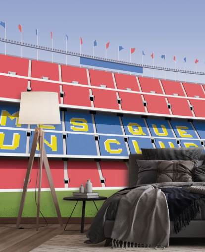 mural de papel pintado azul y rojo personalizable de Barcelona llamado Camp Nou Football Stadium de Matthew J I Wood
