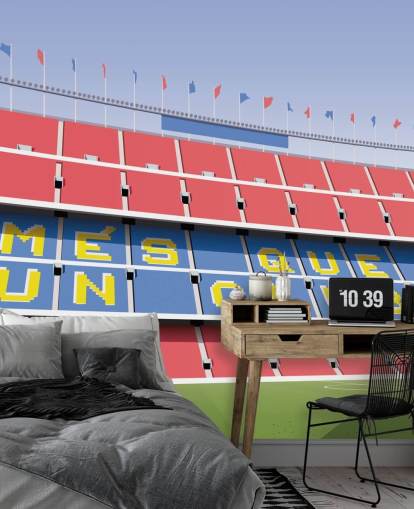 blå och röd anpassningsbar barcelona tapetväggmålning som heter Camp Nou Football Stadium av Matthew J I Wood