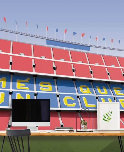 blå och röd anpassningsbar barcelona tapetväggmålning som heter Camp Nou Football Stadium av Matthew J I Wood