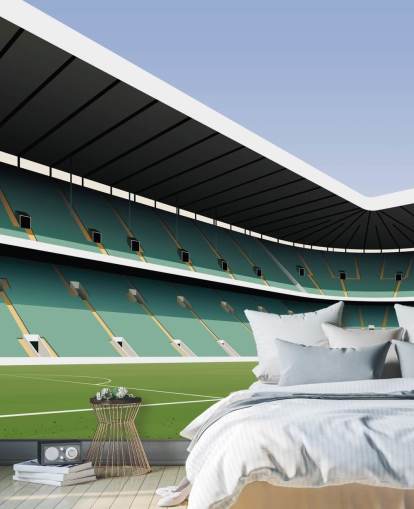 mural de papel pintado celta personalizable en verde y blanco llamado Celtic Park Football Stadium de Matthew J I Wood