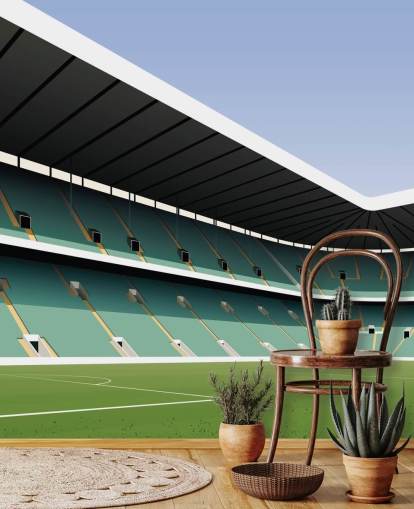 mural de papel pintado celta personalizable en verde y blanco llamado Celtic Park Football Stadium de Matthew J I Wood