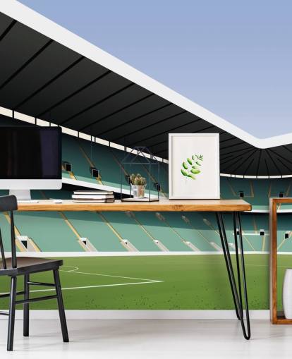 mural de papel pintado celta personalizable en verde y blanco llamado Celtic Park Football Stadium de Matthew J I Wood
