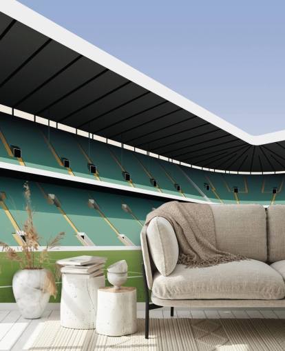 mural de papel pintado celta personalizable en verde y blanco llamado Celtic Park Football Stadium de Matthew J I Wood