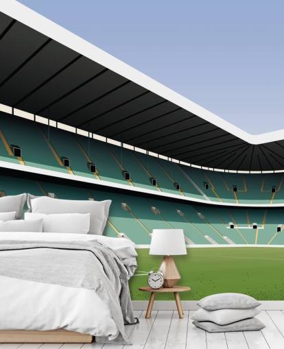 grön och vit anpassningsbar keltisk tapetväggmålning som heter Celtic Park Football Stadium av Matthew J I Wood grön och vit anpassningsbar keltisk tapetväggmålning som heter Celtic Park Football Stadium av Matthew J I Wood