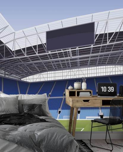 blå och grön anpassningsbar everton tapetväggmålning som heter Everton Stadium Football Stadium av Matthew J I Wood