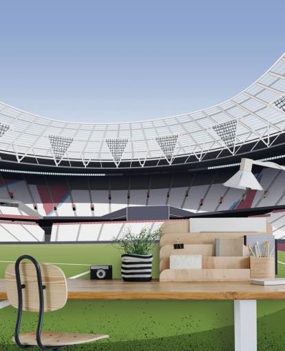 green and white customisable west ham united wallpaper mural called London Stadium Football Stadium by Matthew J I Wood for bedrooms and home offices