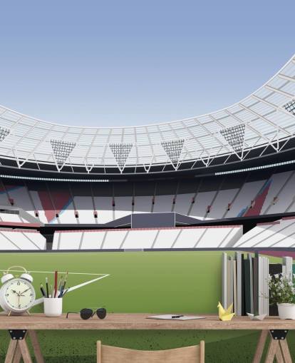 groen-witte aanpasbare muurschildering van West Ham United genaamd London Stadium Football Stadium van Matthew J I Wood voor slaapkamers en kantoren aan huis