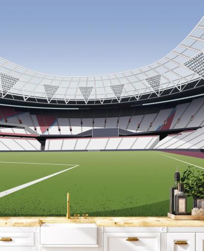 mural de papel de parede personalizável verde e branco do West Ham United chamado London Stadium Football Stadium de Matthew J I Wood para quartos e escritórios domésticos