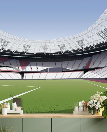 mural de papel de parede personalizável verde e branco do West Ham United chamado London Stadium Football Stadium de Matthew J I Wood para quartos e escritórios domésticos