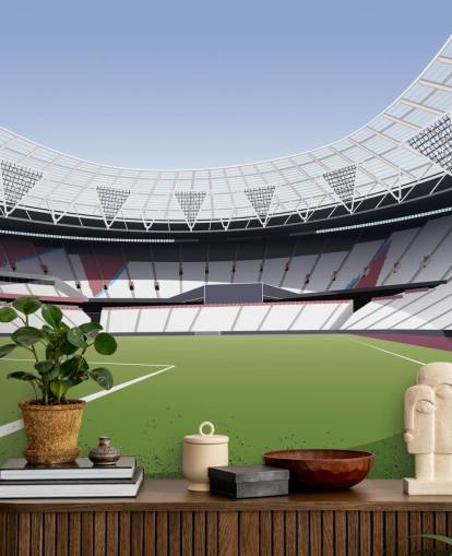 mural de papel pintado personalizable en verde y blanco del West Ham United llamado London Stadium Football Stadium de Matthew J I Wood para dormitorios y oficinas en casa