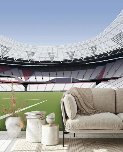 green and white customisable west ham united wallpaper mural called London Stadium Football Stadium by Matthew J I Wood for bedrooms and home offices