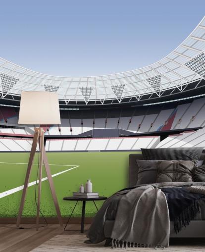 groen-witte aanpasbare muurschildering van West Ham United genaamd London Stadium Football Stadium van Matthew J I Wood voor slaapkamers en kantoren aan huis