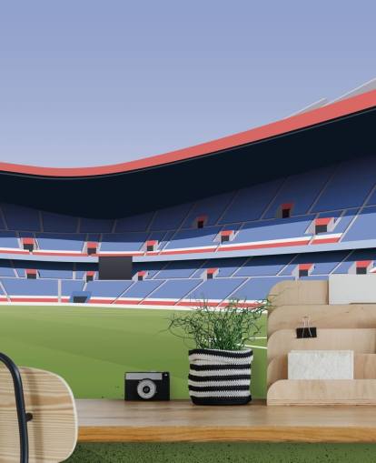 blå, rød og grønn tilpassbar PSG tapetmaleri kalt Parc des Princes Football Stadium av Matthew J I Wood