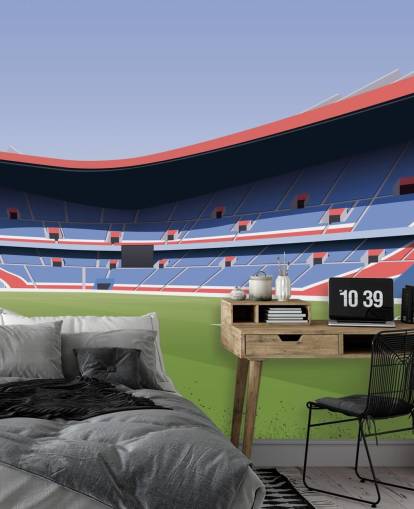 mural de papel de parede PSG personalizável em azul, vermelho e verde chamado Estádio de Futebol Parc des Princes de Matthew J I Wood mural de papel de parede PSG personalizável em azul, vermelho e verde chamado Estádio de Futebol Parc des Princes de Matthew J I Wood