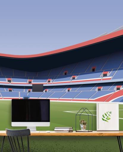 blue, red and green customizable PSG wallpaper mural called Parc des Princes Football Stadium by Matthew J I Wood