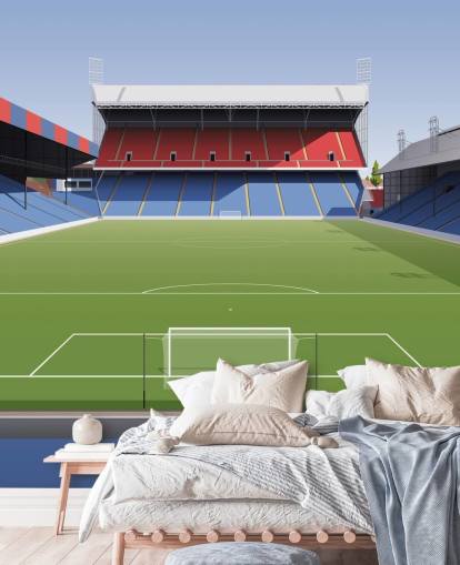 punainen, sininen ja vihreä kristallipalatsin taustakuvamaalaus nimeltä Selhurst Park Football Stadium lasten makuuhuoneisiin, miesten luoliin ja kotitoimistoihin