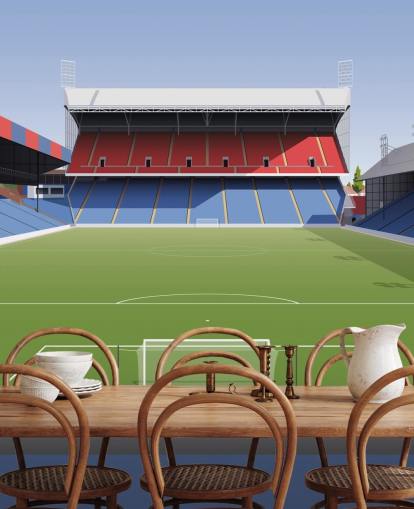 Rote, blaue und grüne Kristallpalast-Tapete namens Selhurst Park Football Stadium für Kinderzimmer, Männerhöhlen und Heimbüros
