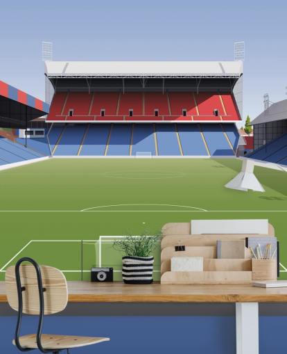 Rote, blaue und grüne Kristallpalast-Tapete namens Selhurst Park Football Stadium für Kinderzimmer, Männerhöhlen und Heimbüros