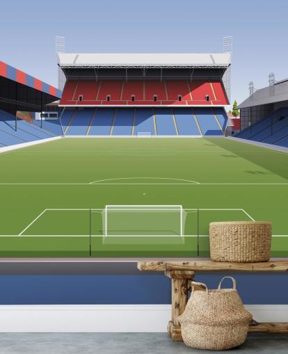 mural de papel pintado de palacio de cristal rojo, azul y verde llamado Selhurst Park Football Stadium para dormitorios de niños, cuevas de hombres y oficinas en casa