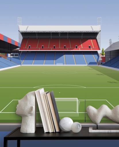 rødt, blåt og grønt krystalpalads tapetmaleri kaldet Selhurst Park Football Stadium til børns soveværelser, mandshuler og hjemmekontorer