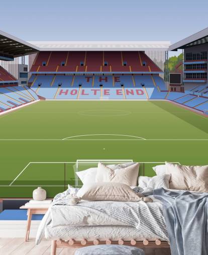 mural de papel pintado de Aston Villa azul, granate y verde llamado Villa Park Football Stadium para dormitorios de adolescentes, cuevas de hombres y oficinas en casa
