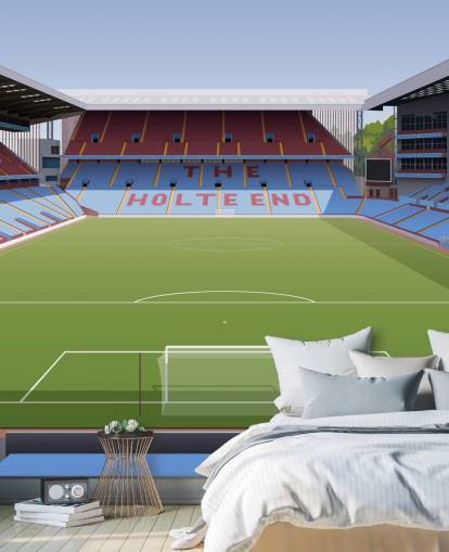 mural de papel pintado de Aston Villa azul, granate y verde llamado Villa Park Football Stadium para dormitorios de adolescentes, cuevas de hombres y oficinas en casa