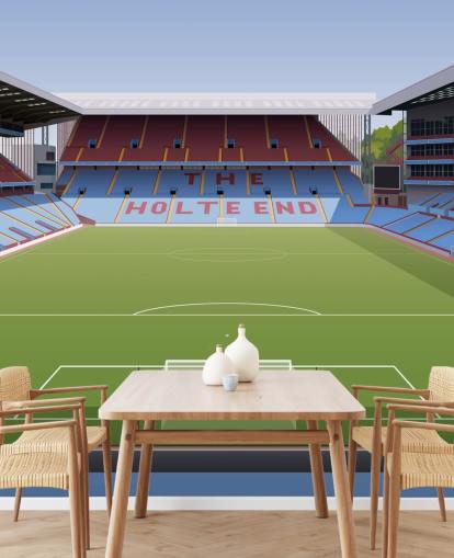 Blaue, kastanienbraune und grüne Aston Villa-Tapete mit dem Namen Villa Park Football Stadium für Jugendzimmer, Männerhöhlen und Heimbüros
