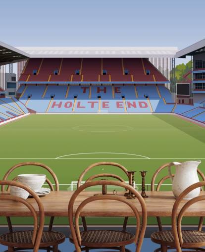 carta da parati murale blu, marrone e verde dell'aston villa chiamata Villa Park Football Stadium per camere da letto per adolescenti, grotte maschili e uffici domestici