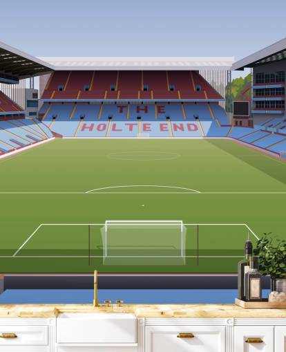 papier peint mural bleu, marron et vert d'Aston Villa appelé Villa Park Football Stadium pour les chambres d'adolescents, les grottes pour hommes et les bureaux à domicile