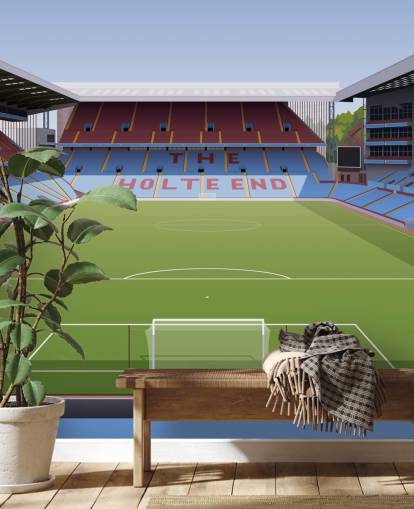 mural de papel pintado de Aston Villa azul, granate y verde llamado Villa Park Football Stadium para dormitorios de adolescentes, cuevas de hombres y oficinas en casa
