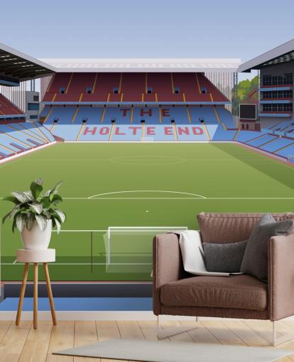blå, rødbrun og grøn aston villa tapetmaleri kaldet Villa Park Football Stadium til teenagerværelser, mandshuler og hjemmekontorer