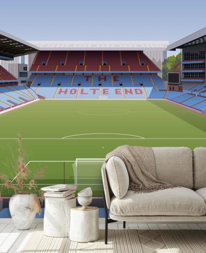 blue, maroon and green aston villa wallpaper mural called Villa Park Football Stadium for teen bedrooms, man caves and home offices
