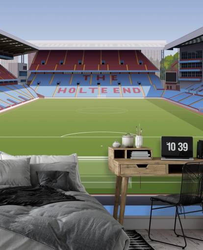 sininen, kastanjanruskea ja vihreä aston villa -taustakuvamaalaus nimeltä Villa Park Football Stadium teini-ikäisten makuuhuoneisiin, miesten luoliin ja kotitoimistoihin sininen, kastanjanruskea ja vihreä aston villa -taustakuvamaalaus nimeltä Villa Park Football Stadium teini-ikäisten makuuhuoneisiin, miesten luoliin ja kotitoimistoihin