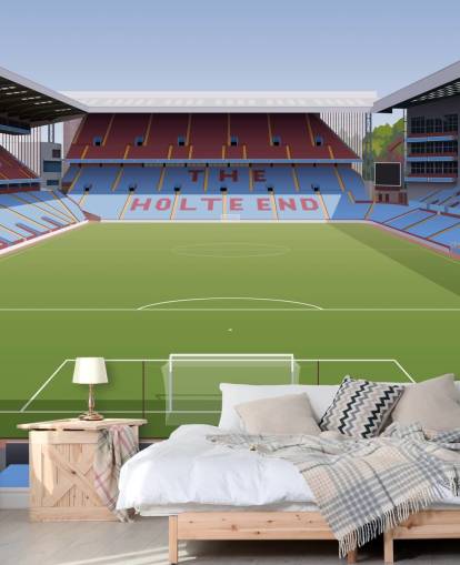 mural de papel pintado de Aston Villa azul, granate y verde llamado Villa Park Football Stadium para dormitorios de adolescentes, cuevas de hombres y oficinas en casa