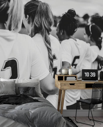 carta da parati murale motivazionale in bianco e nero chiamata Team Huddle per camere da letto, scuole e club sportivi carta da parati murale motivazionale in bianco e nero chiamata Team Huddle per camere da letto, scuole e club sportivi