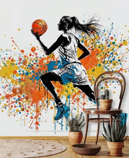 customizable basketball wallpaper mural called Abstract Grunge Basketball for bedrooms and schools