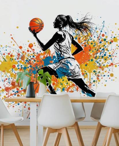 customizable basketball wallpaper mural called Abstract Grunge Basketball for bedrooms and schools