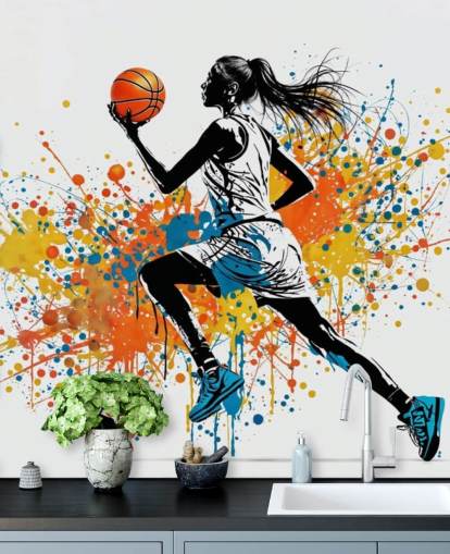 customizable basketball wallpaper mural called Abstract Grunge Basketball for bedrooms and schools customizable basketball wallpaper mural called Abstract Grunge Basketball for bedrooms and schools