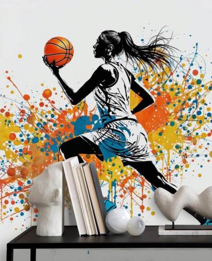 customizable basketball wallpaper mural called Abstract Grunge Basketball for bedrooms and schools