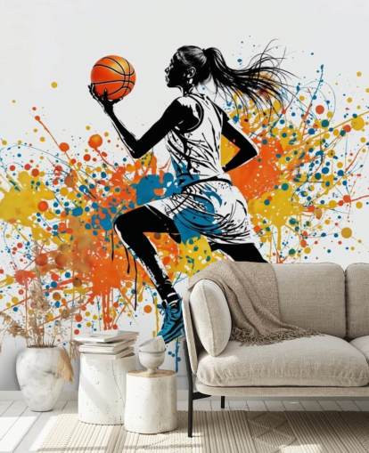 tilpassbar basketball tapet veggmaleri kalt Abstract Grunge Basketball for soverom og skoler