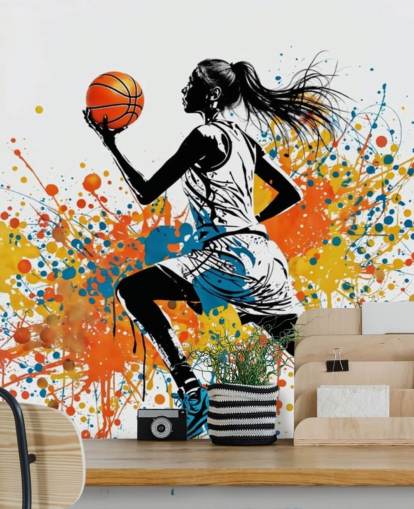 papier peint mural de basket-ball personnalisable appelé Abstract Grunge Basketball pour les chambres et les écoles