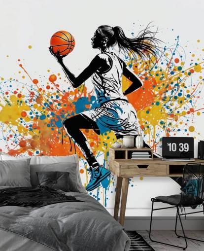 customizable basketball wallpaper mural called Abstract Grunge Basketball for bedrooms and schools