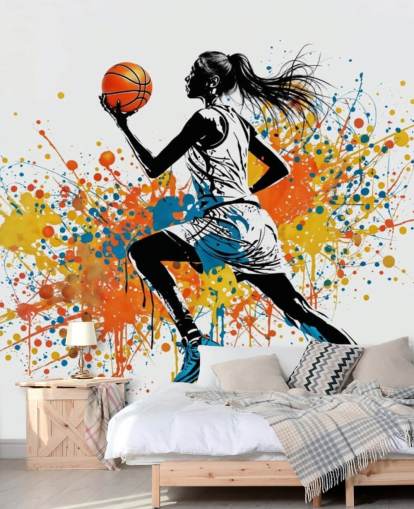 tilpasselig basketball tapet vægmaleri kaldet Abstract Grunge Basketball til soveværelser og skoler