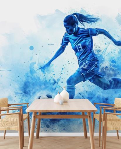 blå anpassningsbar fotboll väggmålning som heter Blue Watercolour Fotbollsspelare för barnens sovrum blå anpassningsbar fotboll väggmålning som heter Blue Watercolour Fotbollsspelare för barnens sovrum