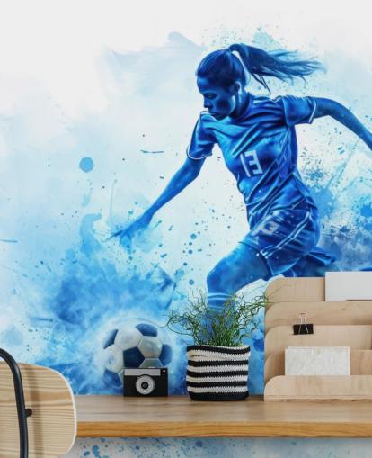 mural de pared de fútbol azul personalizable llamado Blue Watercolour Footballer para dormitorios infantiles mural de pared de fútbol azul personalizable llamado Blue Watercolour Footballer para dormitorios infantiles