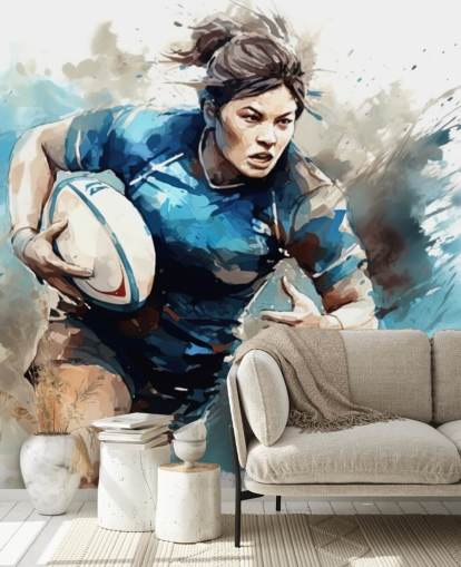 blue and white customizable rugby wallpaper mural called Rugby Watercolor for schools and rugby clubs blue and white customizable rugby wallpaper mural called Rugby Watercolor for schools and rugby clubs