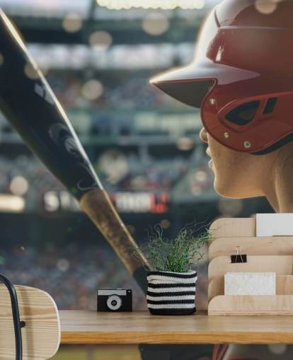 papier peint mural de baseball personnalisable appelé Stepping Up to Bat pour les chambres et les clubs de sport